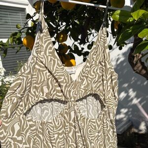 Abercrombie & Fitch Abstract Geometric Cut-Out Tiered Maxi Dress Green XLP